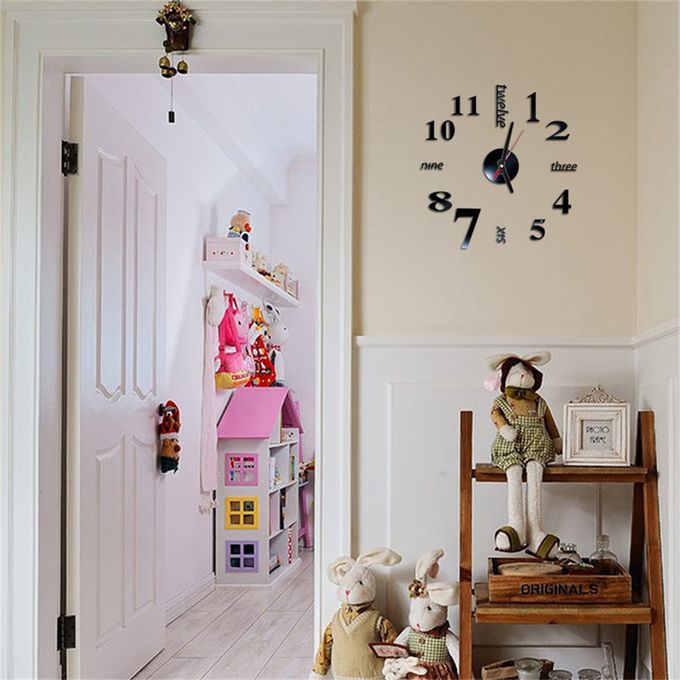DIY Wall Clocks 3D Mirror Stickers Modern Wall Clock -Black Super Mall