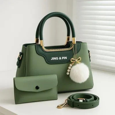 Women's Green PU Leather Handbag Set – Stylish Shoulder Tote, 8 x 12 x 8 Inches Universal Hub