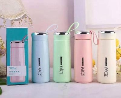 Glass Water Bottle with Vacuum Flask Sleeve – 400ML Double Wall Insulated Bottle for Hot & Cold Drinks, Leakproof Portable Bottle with Carry Loop Universal Hub