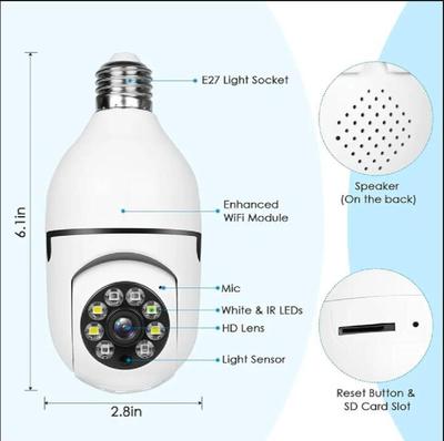 360° WiFi Light Bulb Security Camera HD 1080P Wireless CCTV IP Camera Night Vision Motion Detection Two-Way Audio Universal Hub