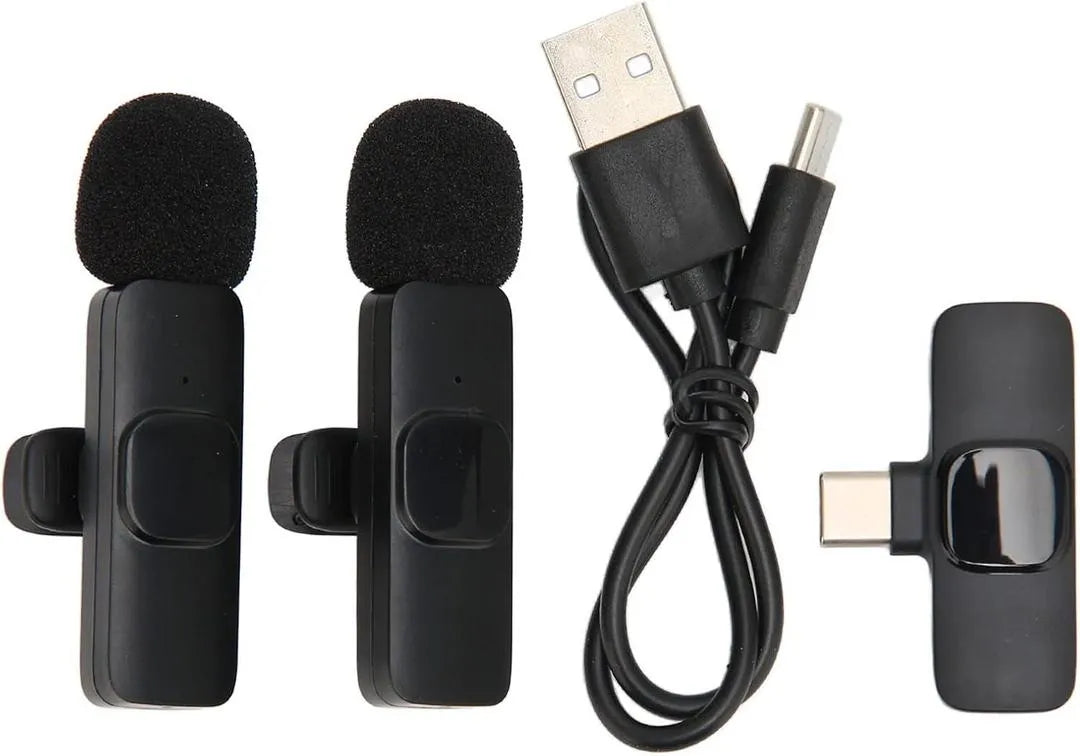 Wireless Lavalier Microphone for iPhone & Type-C – Dual Clip-On Mic Universal Hub