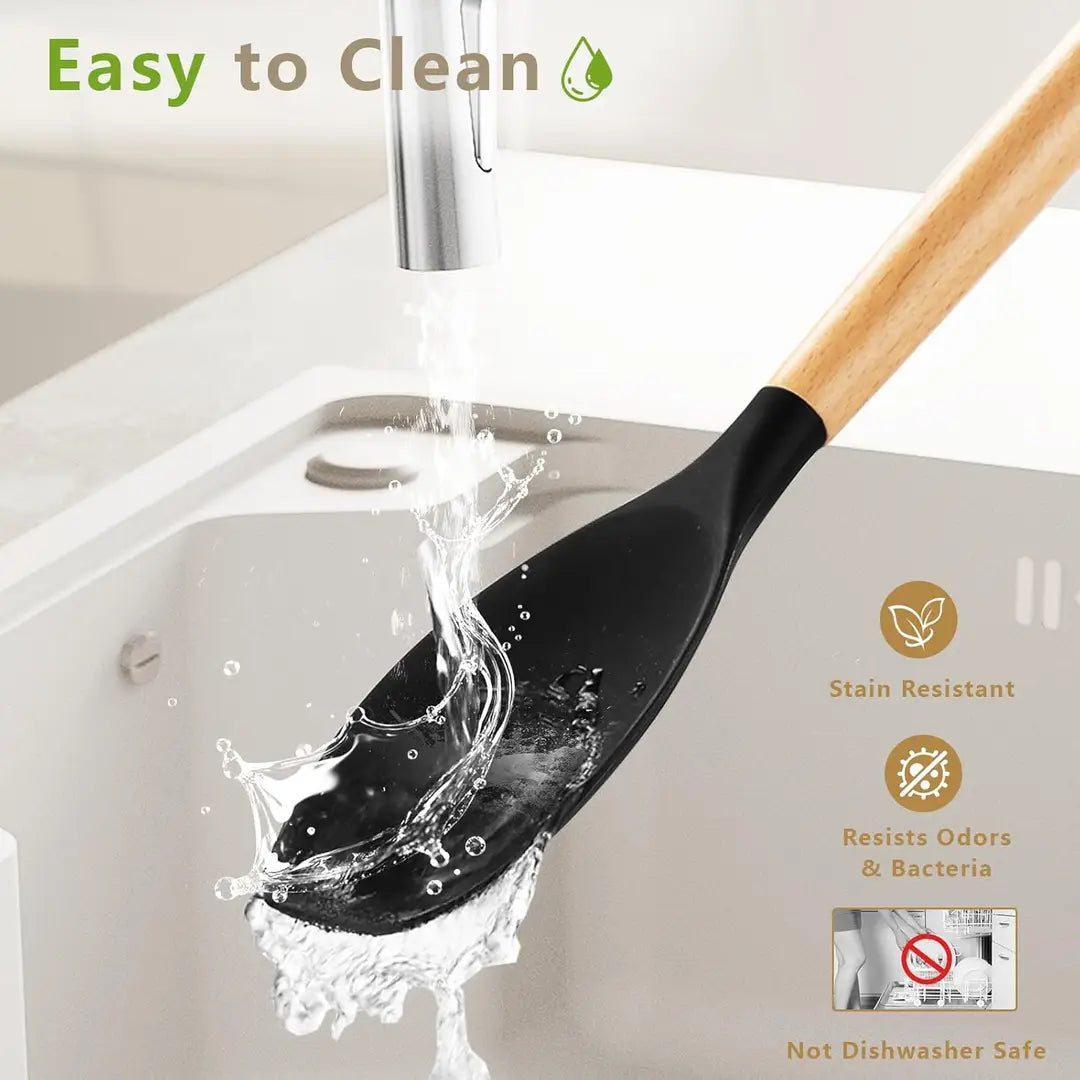 12 Pcs Silicone Kitchen Utensil Set – Nonstick Cooking Tools with Wooden Handles Universal Hub