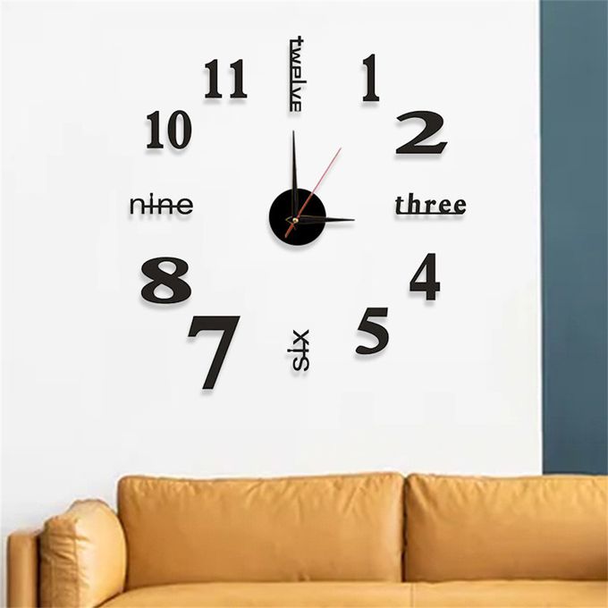 DIY Wall Clocks 3D Mirror Stickers Modern Wall Clock -Black Super Mall