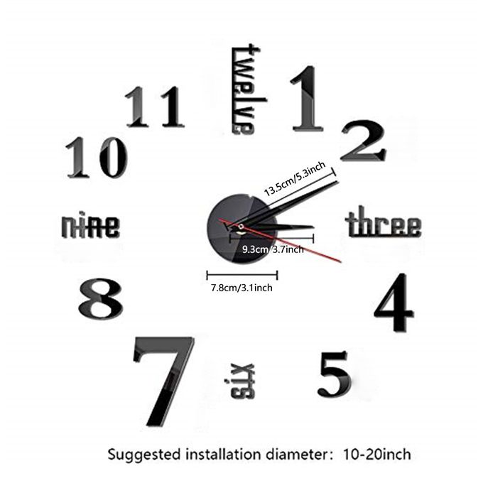 DIY Wall Clocks 3D Mirror Stickers Modern Wall Clock -Black Super Mall