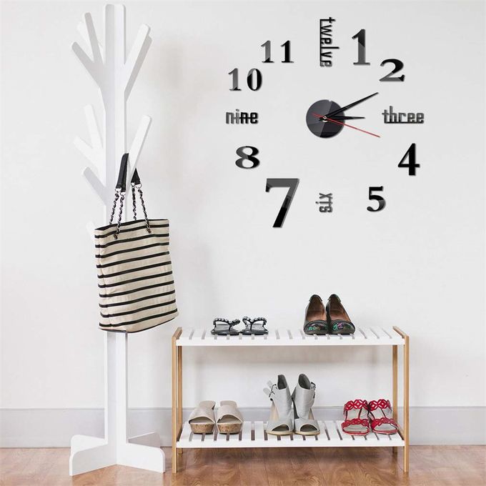 DIY Wall Clocks 3D Mirror Stickers Modern Wall Clock -Black Super Mall