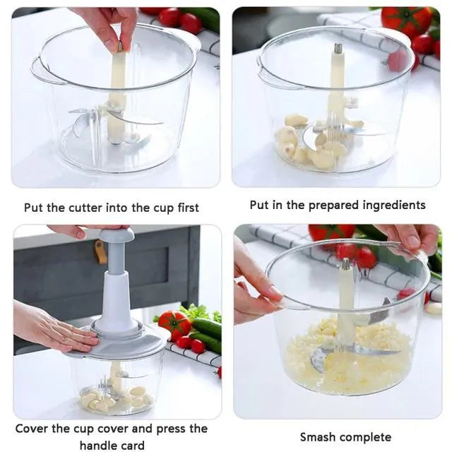 Manual Food Chopper Vegetable Onion Garlic Cutter Mixer Blender 3 Blade 2000ML Universal Hub