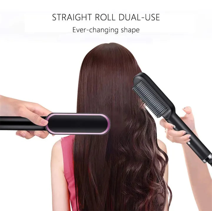 2-in-1 Electric Hair Straightener & Curler Styling Brush Comb – Multicolor 909 Universal Hub
