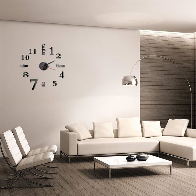 DIY Wall Clocks 3D Mirror Stickers Modern Wall Clock -Black Super Mall
