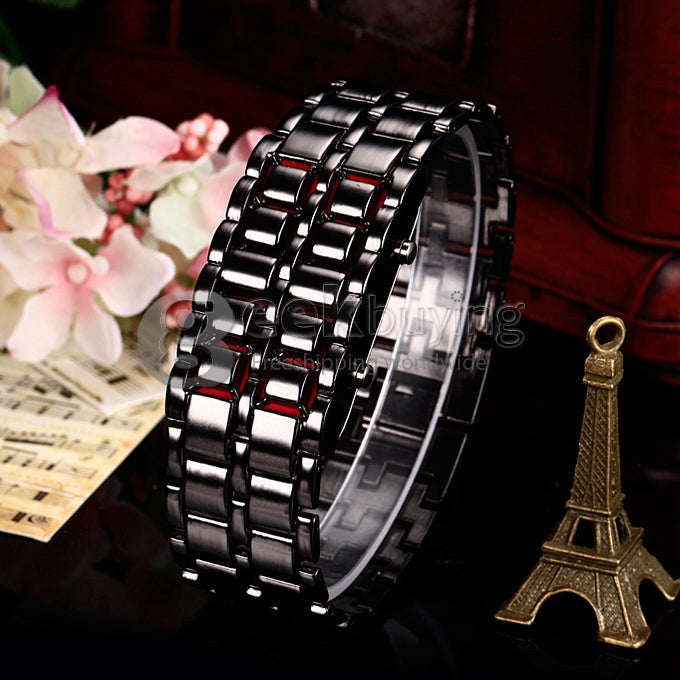 Gosasa Men's Lava Style Stainless Steel Watch - Red & Blue LED Digital Display, Black Bracelet Super Mall