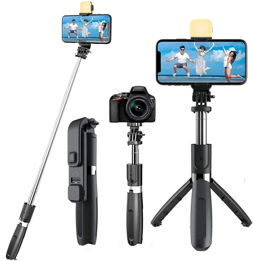 4-in-1 Bluetooth Selfie Stick Tripod | Extendable Stand with Wireless Remote, LED Light & Camera Holder Super Mall
