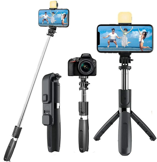 4-in-1 Bluetooth Selfie Stick Tripod | Extendable Stand with Wireless Remote, LED Light & Camera Holder Super Mall