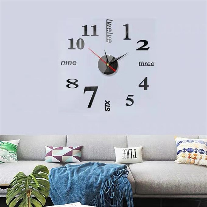 DIY Wall Clocks 3D Mirror Stickers Modern Wall Clock -Black Super Mall