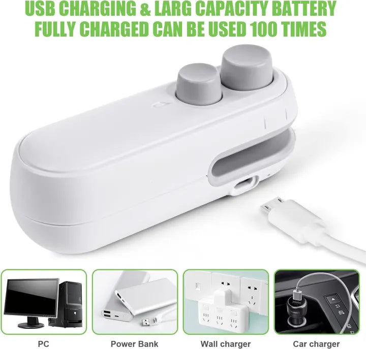 2-in-1 Mini Heat Sealing Machine USB Rechargeable Portable Bag Sealer & Cutter Magnetic Food Snack Chips Plastic Bag Fresh Storage Sealer Universal Hub