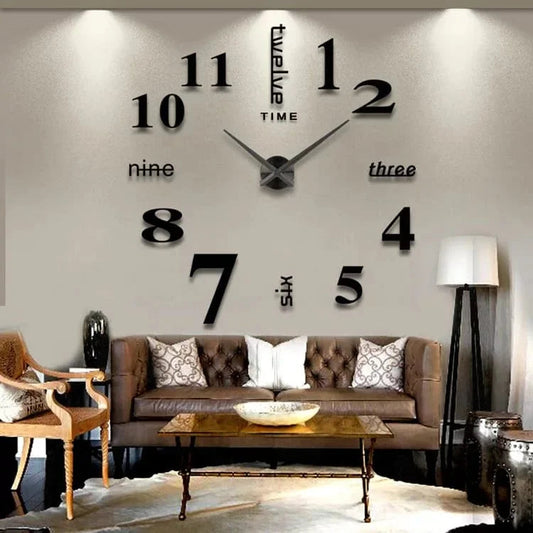 DIY Wall Clocks 3D Mirror Stickers Modern Wall Clock -Black Super Mall