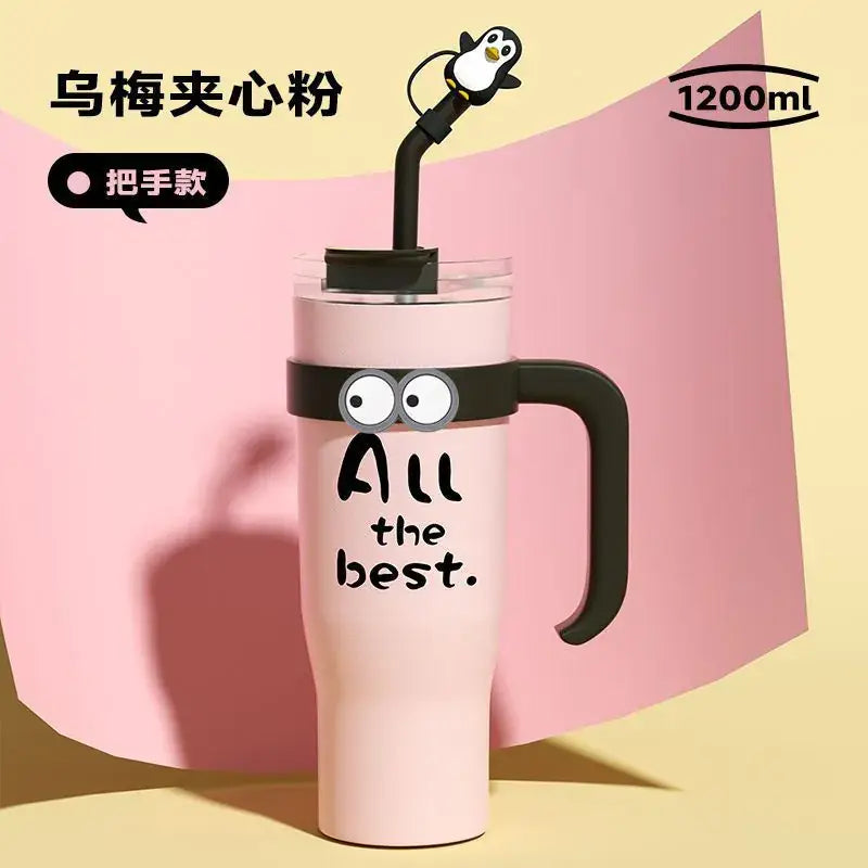Green Cartoon Ice Thermos Cup 1200ML – Insulated Water Bottle with Straw, Reusable Tumbler for Kids & Adults Universal Hub