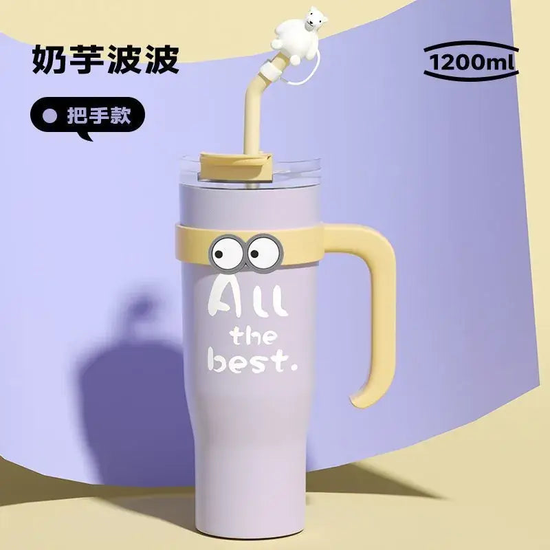 Green Cartoon Ice Thermos Cup 1200ML – Insulated Water Bottle with Straw, Reusable Tumbler for Kids & Adults Universal Hub