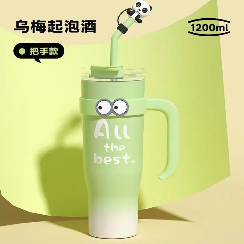 Green Cartoon Ice Thermos Cup 1200ML – Insulated Water Bottle with Straw, Reusable Tumbler for Kids & Adults Universal Hub