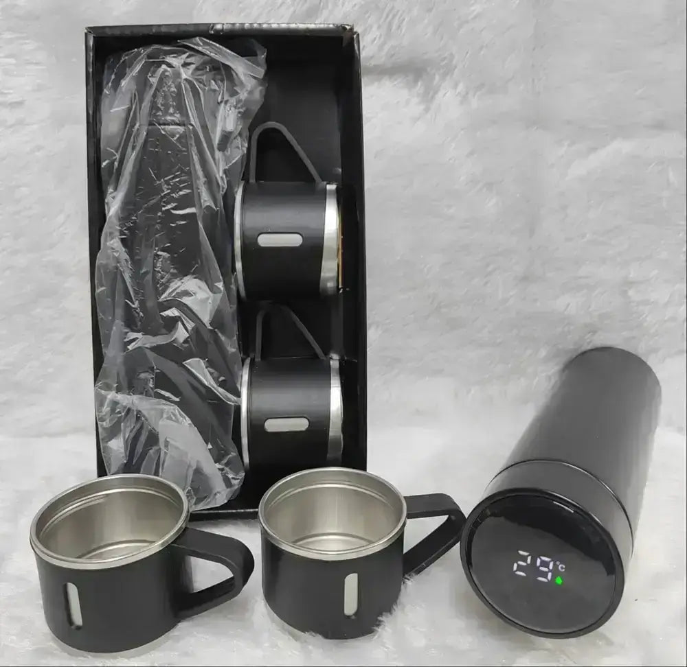 Premium Vacuum Flask Set – 500ml Stainless Steel Insulated Bottle with 3 Cups Super Mall