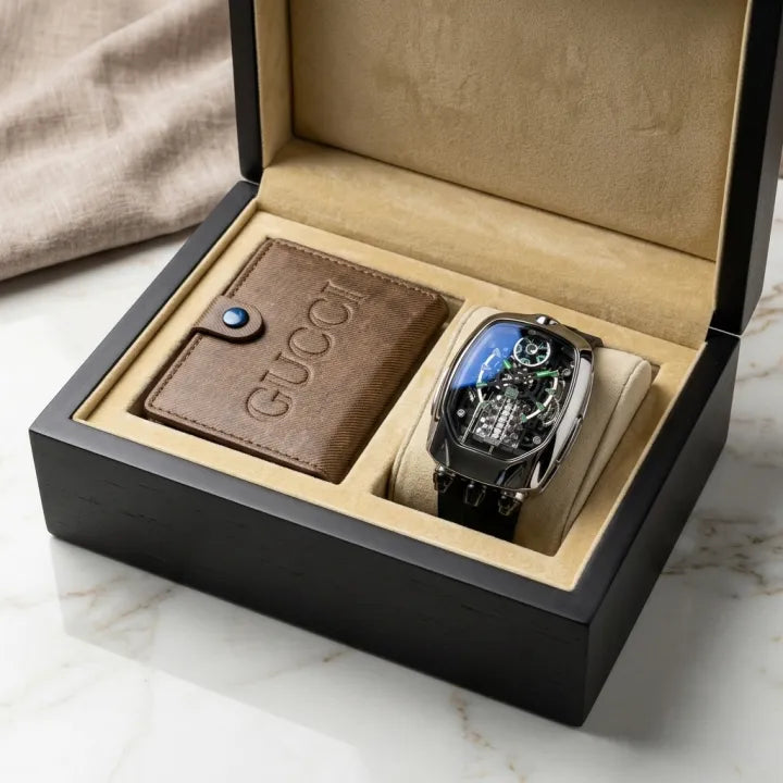 Luxury Bugatti Mechanical Watch Gift Set for Men – Automatic Analog Wrist Watch with Smart Wallet & Premium Gift Box Universal Hub