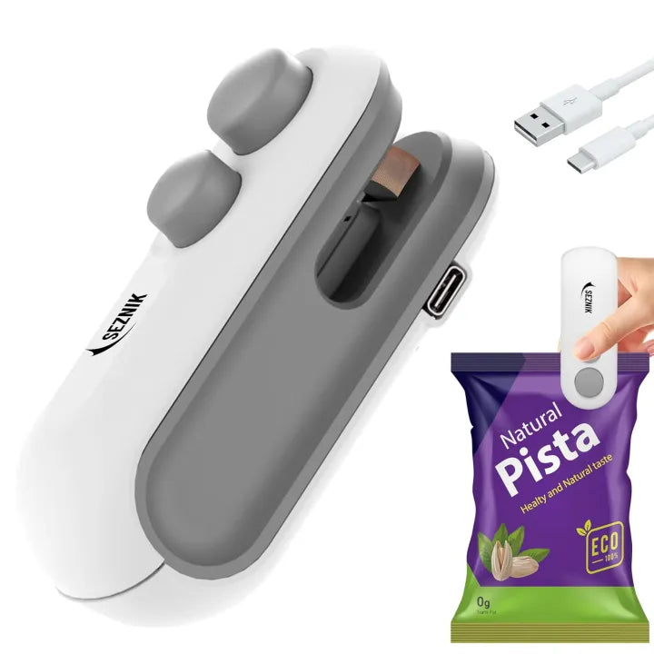 2-in-1 Mini Heat Sealing Machine USB Rechargeable Portable Bag Sealer & Cutter Magnetic Food Snack Chips Plastic Bag Fresh Storage Sealer Universal Hub