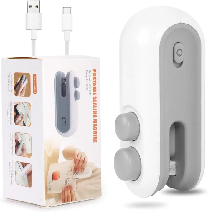 2-in-1 Mini Heat Sealing Machine USB Rechargeable Portable Bag Sealer & Cutter Magnetic Food Snack Chips Plastic Bag Fresh Storage Sealer Universal Hub