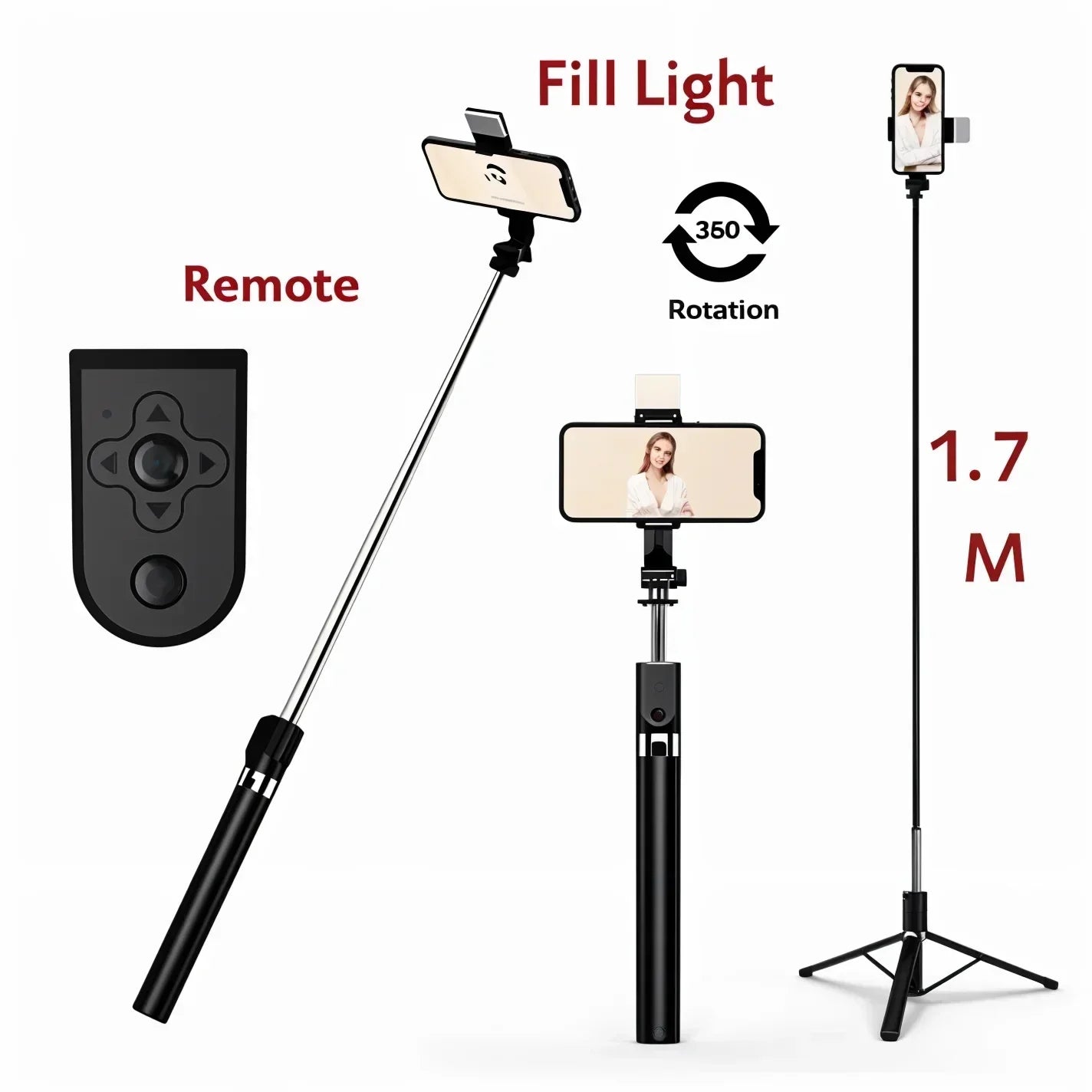 4-in-1 Bluetooth Selfie Stick Tripod | Extendable Stand with Wireless Remote, LED Light & Camera Holder Super Mall