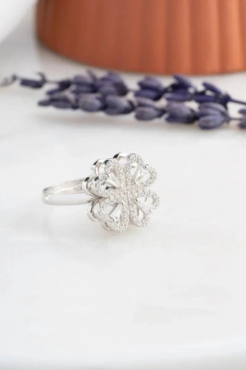 Elegant Flower-Shaped Diamond Ring | Sparkling Silver Jewelry for Women Super Mall