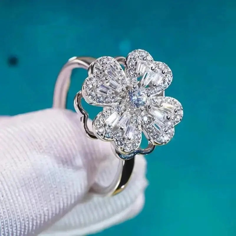 Elegant Flower-Shaped Diamond Ring | Sparkling Silver Jewelry for Women Super Mall