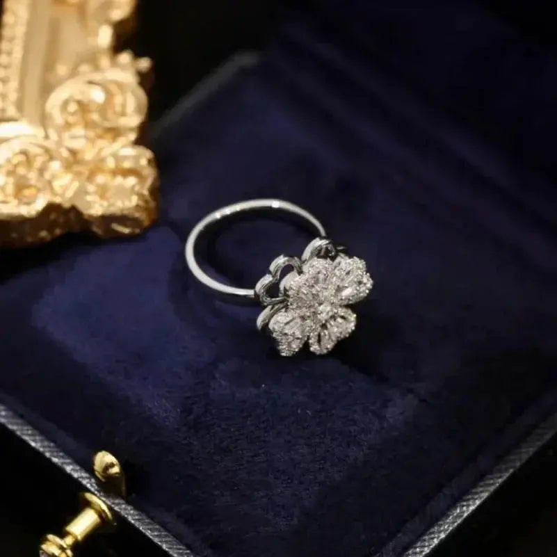 Elegant Flower-Shaped Diamond Ring | Sparkling Silver Jewelry for Women Super Mall