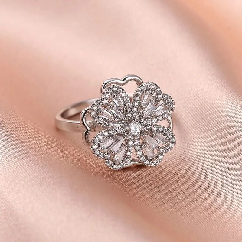 Elegant Flower-Shaped Diamond Ring | Sparkling Silver Jewelry for Women Super Mall