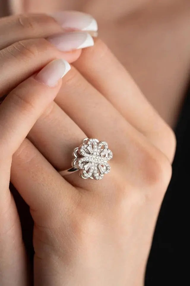 Elegant Flower-Shaped Diamond Ring | Sparkling Silver Jewelry for Women Super Mall